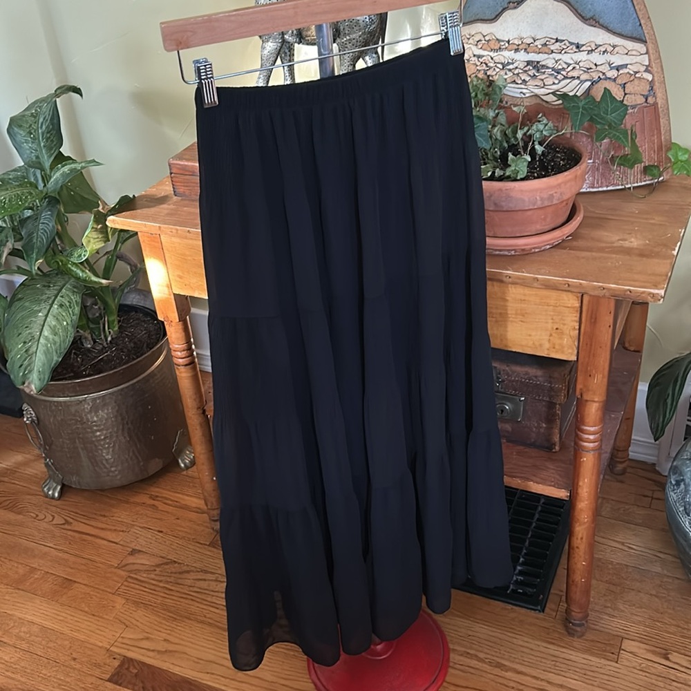 NASHALYLY Boho Western Black Tiered Maxi Skirt